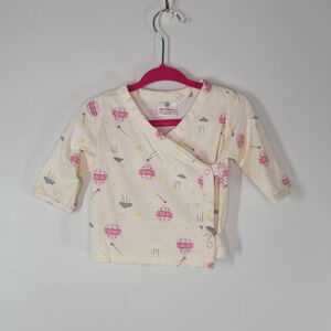 Hanna Anderson Top Size 0-3m Wrap V-Neck 3/4 Sleeve Printed White Pima Cotton